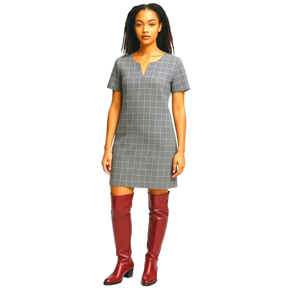 Jane and Delancey Shirt Sleeve Business Casual Career Dress Grey Window Pane L
